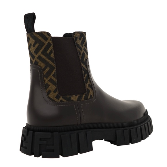 Fendi Force Ankle Chelsea Boots FF Panels Brown Leather Size 9 New main image 5